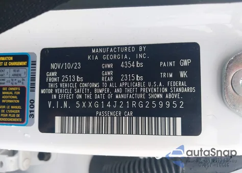 2024 Kia K5 Lxs z USA, uszkodzony, nr VIN 5XXG14J21RG259952